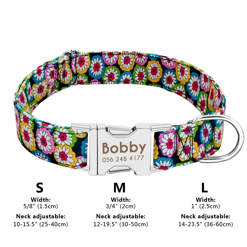 Collar Personalizado para Cães - Impressão Bonita, Nylon Durável, Nome Gravado