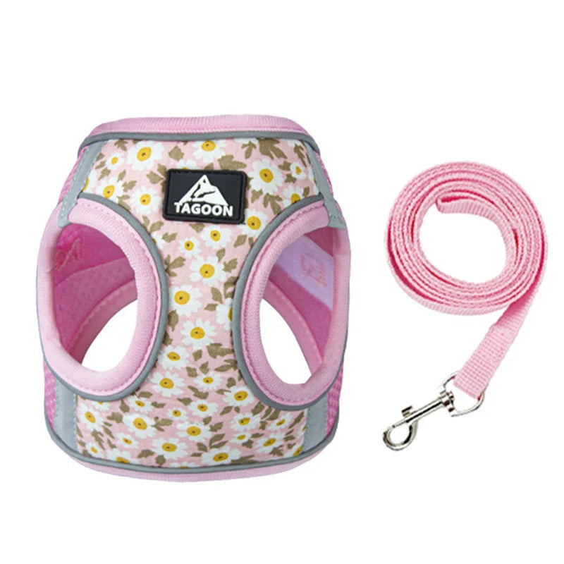 Conjunto de Coleira e Guia Floral Refletiva para Cães Pequenos - Antifuga e Confortável