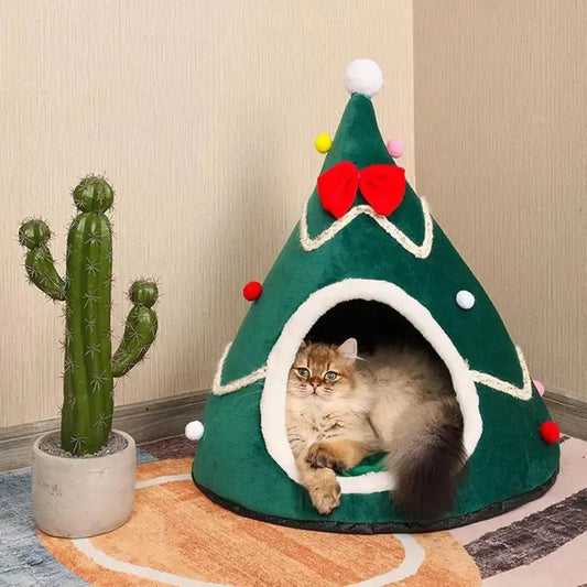 Casa de Tecido para Gatos em Forma de Árvore de Natal - Aconchego e Diversão