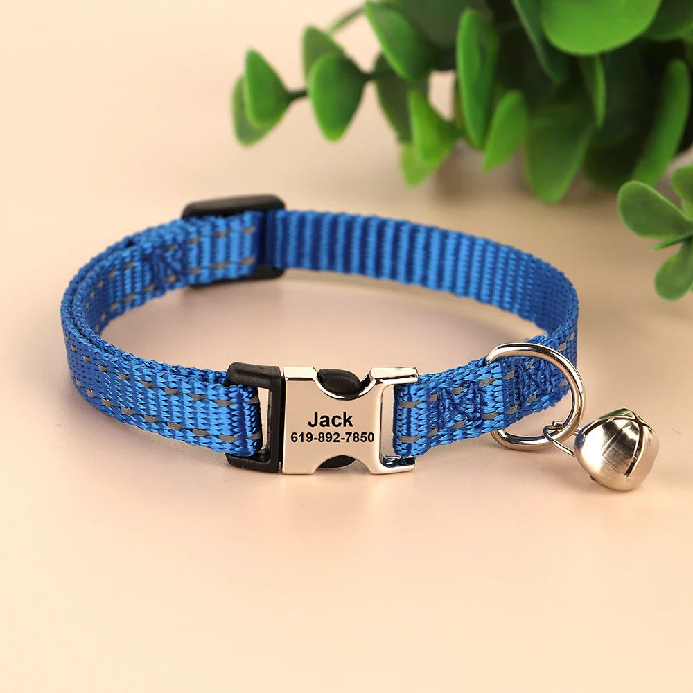 Collar Personalizado para Gatos - Refletivo com Sino e Design Gravado