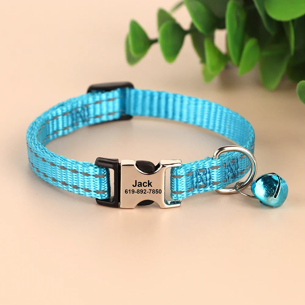 Collar Personalizado para Gatos - Refletivo com Sino e Design Gravado