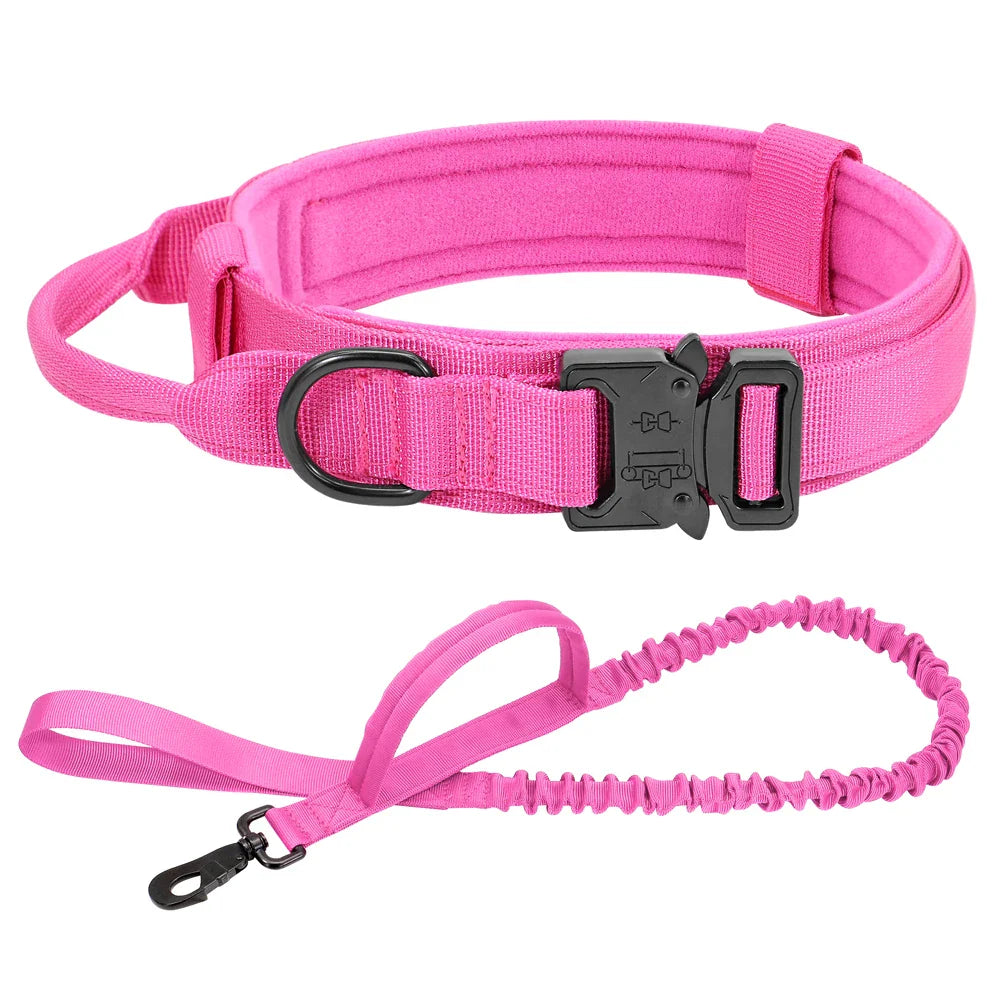 Conjunto de Coleira e Guia Bungee para Cães - Collar Tático de Nylon para Treinamento e Passeio