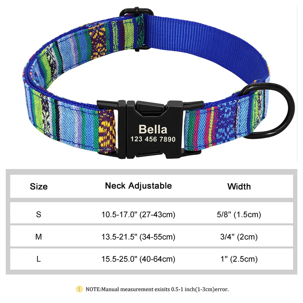 Collar Personalizado para Cães - Impressão Bonita, Nylon Durável, Nome Gravado