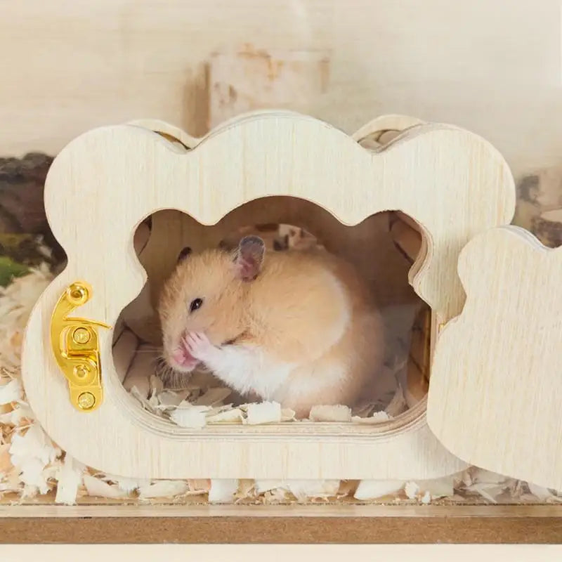 Refúgio de Madeira para Hamsters - Casa em Forma de Nuvem para Pequenos Animais