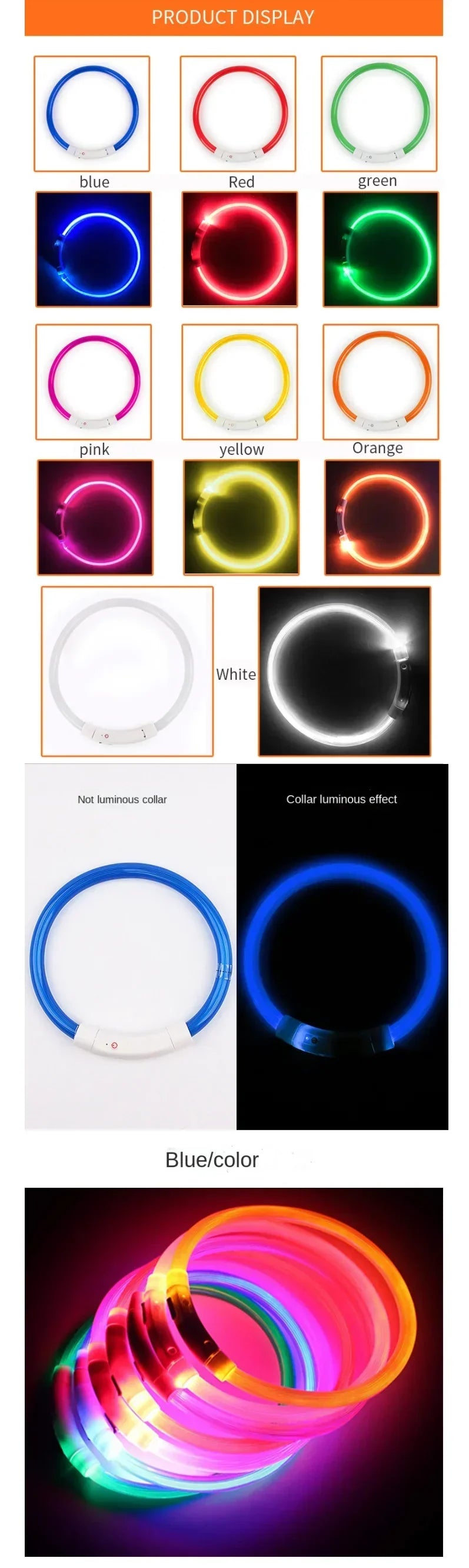 Colar Refletor LED para Cães - Segurança e Visibilidade Noturna