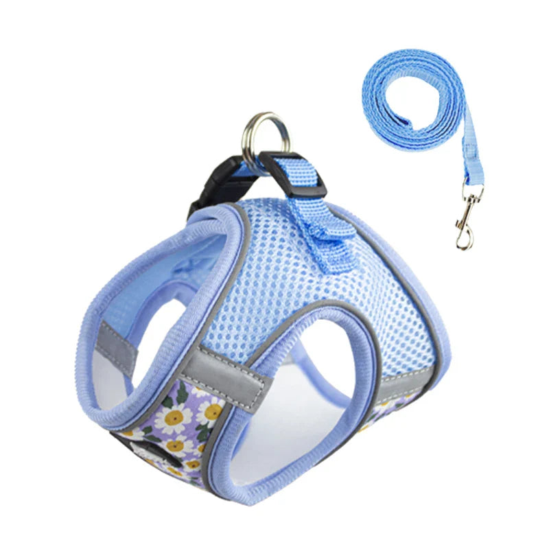 Conjunto de Coleira e Guia Floral Refletiva para Cães Pequenos - Antifuga e Confortável