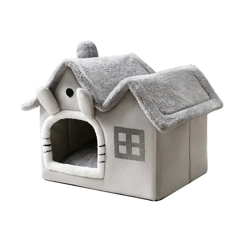 Casa Dobrável Aquecida para Gatos e Cães Pequenos - Cama Confortável para Inverno