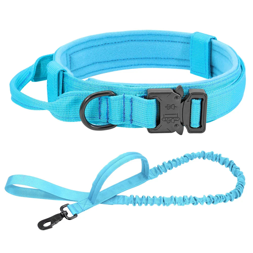 Conjunto de Coleira e Guia Bungee para Cães - Collar Tático de Nylon para Treinamento e Passeio