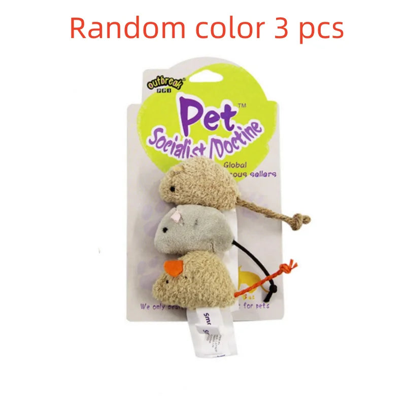 Conjunto de 3 Brinquedos Interativos de Camundongo de Pelúcia para Gatos - Resistentes e Divertidos