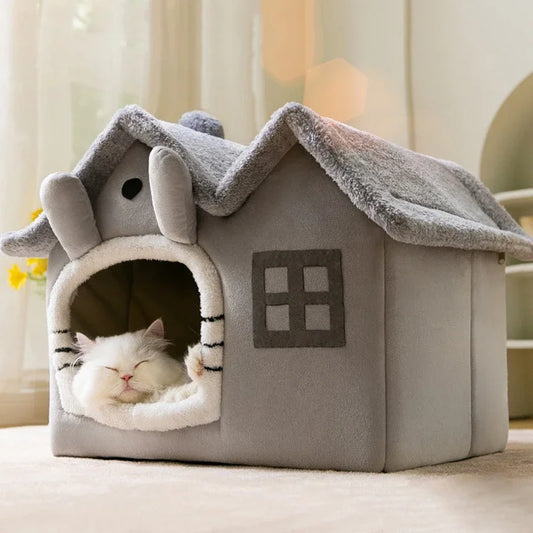 Casa Dobrável Aquecida para Gatos e Cães Pequenos - Cama Confortável para Inverno