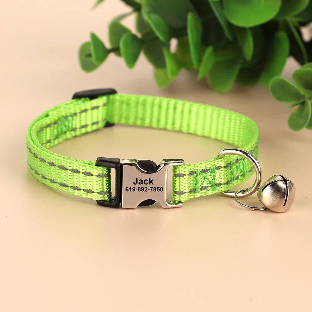 Collar Personalizado para Gatos - Refletivo com Sino e Design Gravado