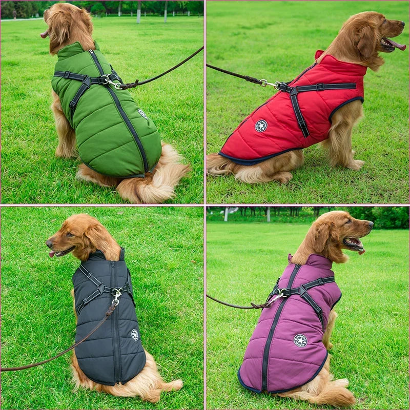 Jaqueta Impermeável e Aquecida para Cães com Arnês - Roupas de Inverno para Dogs