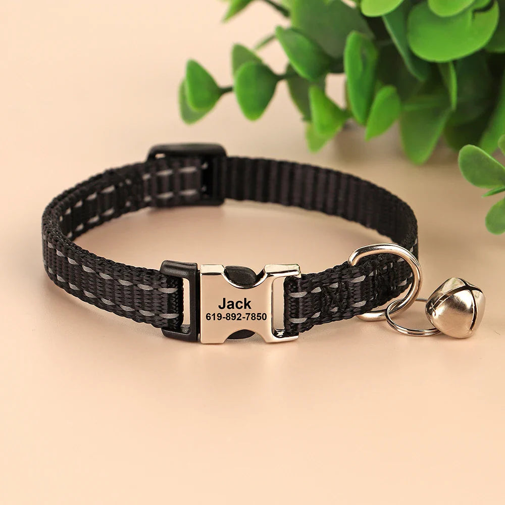 Collar Personalizado para Gatos - Refletivo com Sino e Design Gravado