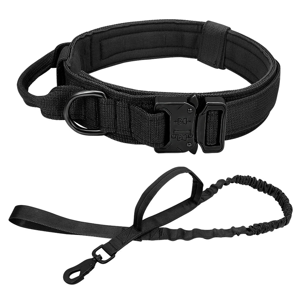 Conjunto de Coleira e Guia Bungee para Cães - Collar Tático de Nylon para Treinamento e Passeio