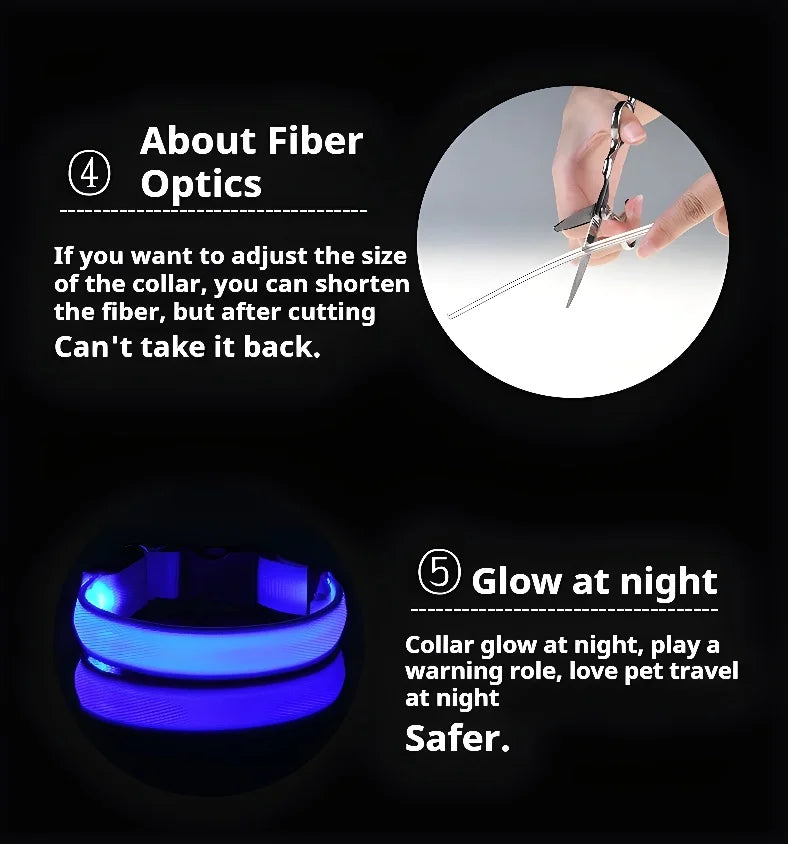 Colar de Nylon com LED para Cães - Segurança Noturna Brilhante e Fluorescente