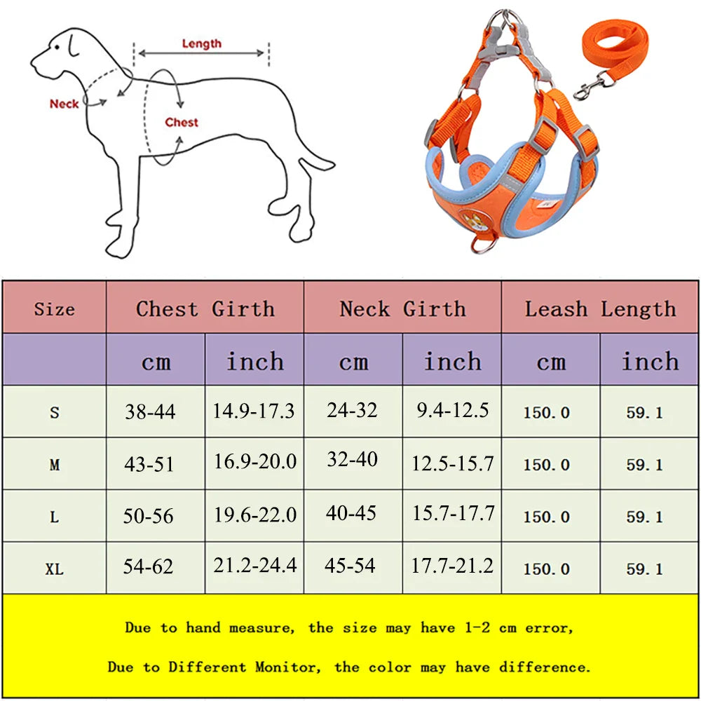 Conjunto de Peitoral e Guia Ajustável para Cães e Gatos - Antitensão e Refletivo para Passeios