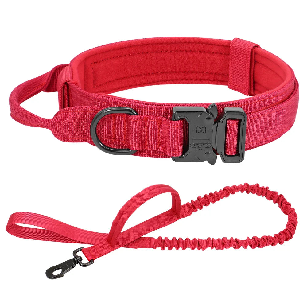 Conjunto de Coleira e Guia Bungee para Cães - Collar Tático de Nylon para Treinamento e Passeio