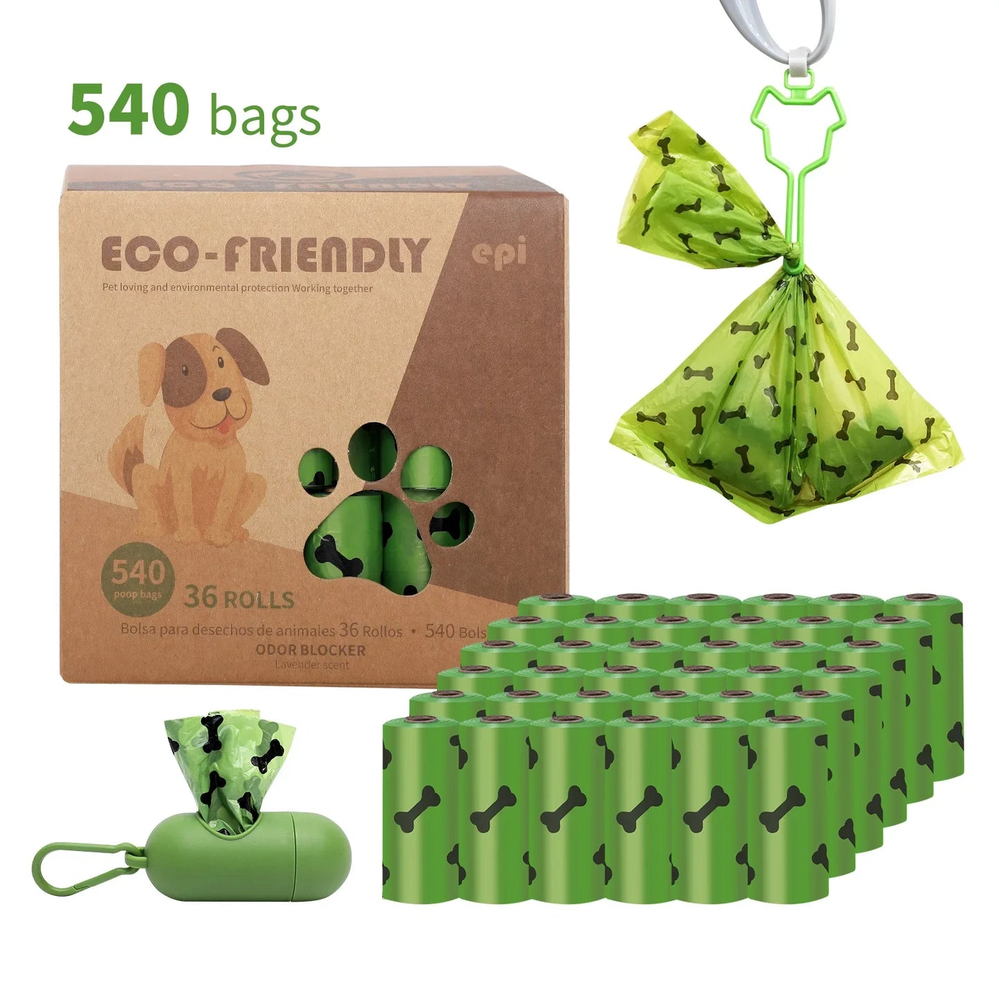 Sacos Biodegradáveis para Fezes de Cachorro com Dispenser - Suprimentos Ecológicos para Limpeza de Pets