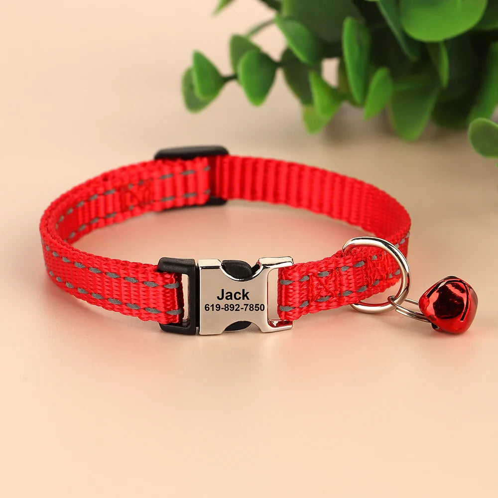 Collar Personalizado para Gatos - Refletivo com Sino e Design Gravado