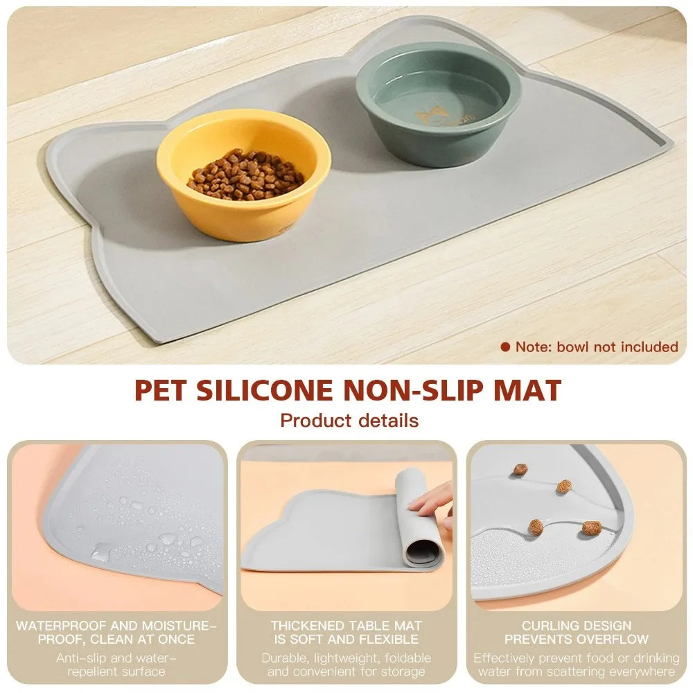 Tapete Impermeável para Pets - Silicone Antiderrapante para Alimentação de Cachorros e Gatos