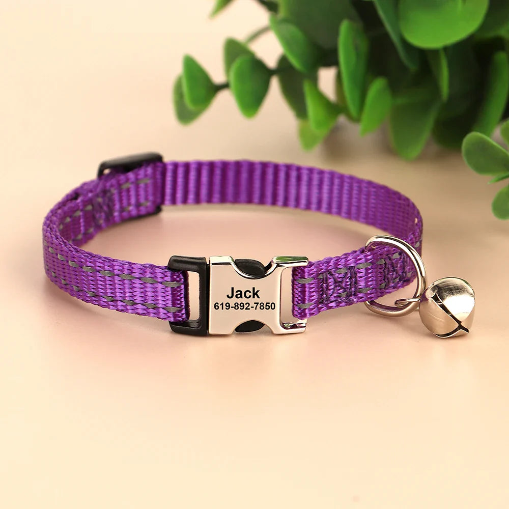 Collar Personalizado para Gatos - Refletivo com Sino e Design Gravado