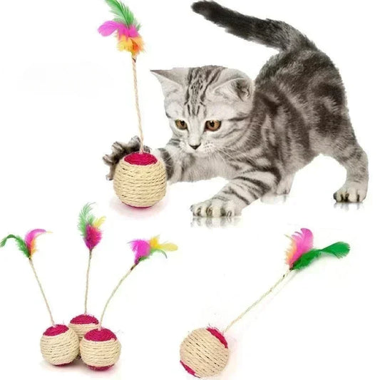 Brinquedo Interativo para Gatos - Bola de Sisal com Plumas para Treinamento