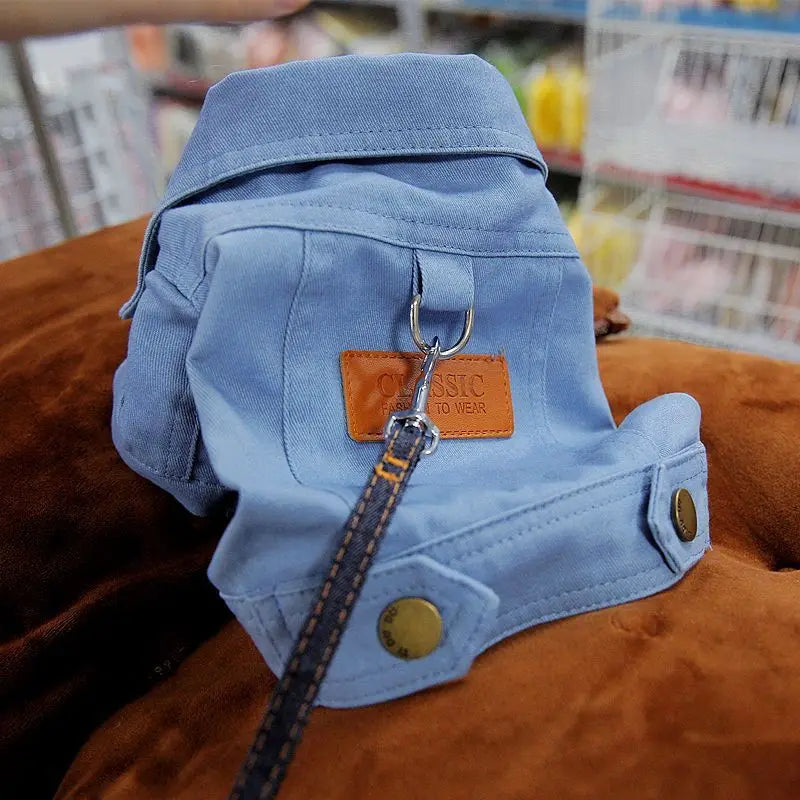 Conjunto de Roupa Jeans para Cães: Casaco com Argola para Guia - Ideal para Cães Pequenos e Médios