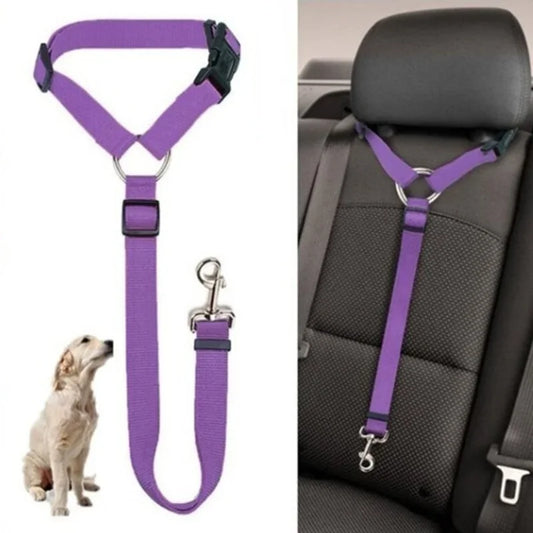 Cinto de Segurança Ajustável para Cães - Guia de Nylon 2 em 1 para Carro e Passeio