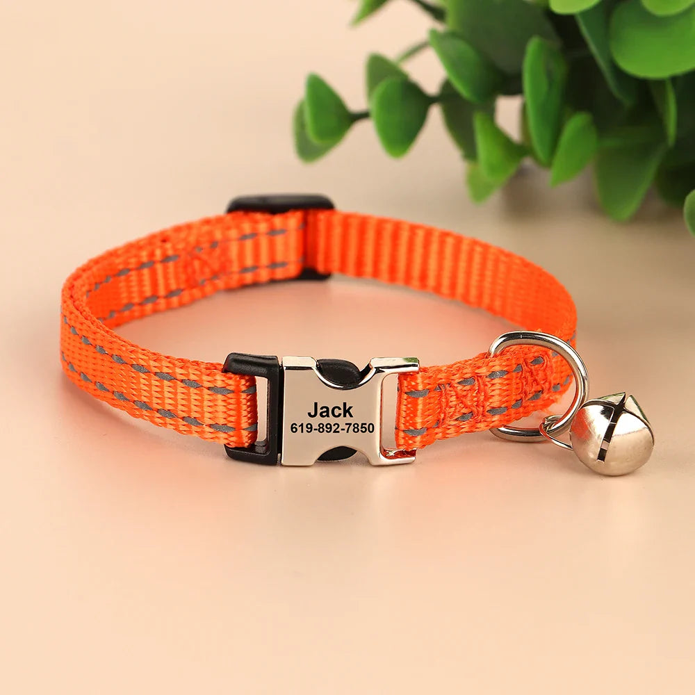 Collar Personalizado para Gatos - Refletivo com Sino e Design Gravado