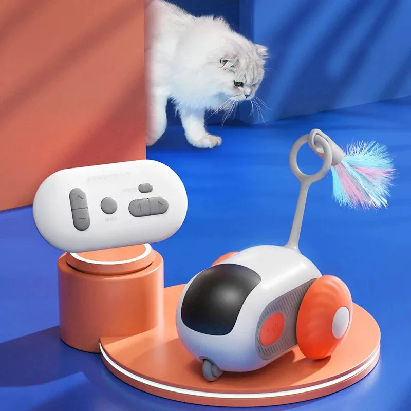 Brinquedo Interativo para Gato: Carro Esportivo com Controle Remoto e Plumas