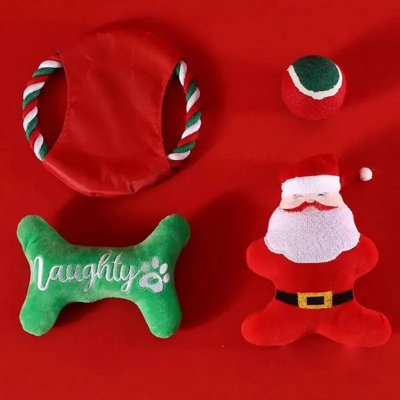 Conjunto de Brinquedos de Bico Macios para Cães - Chew Toy de Natal