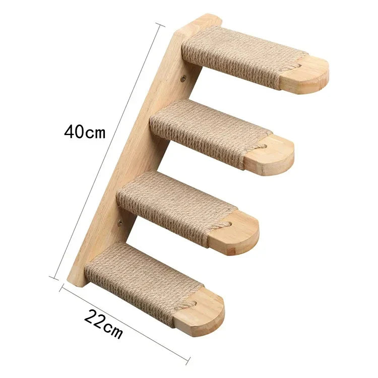 Prateleira de Gato de Madeira para Parede - Escada de Escalada com 4 Degraus e Rede Confortável para Gatos