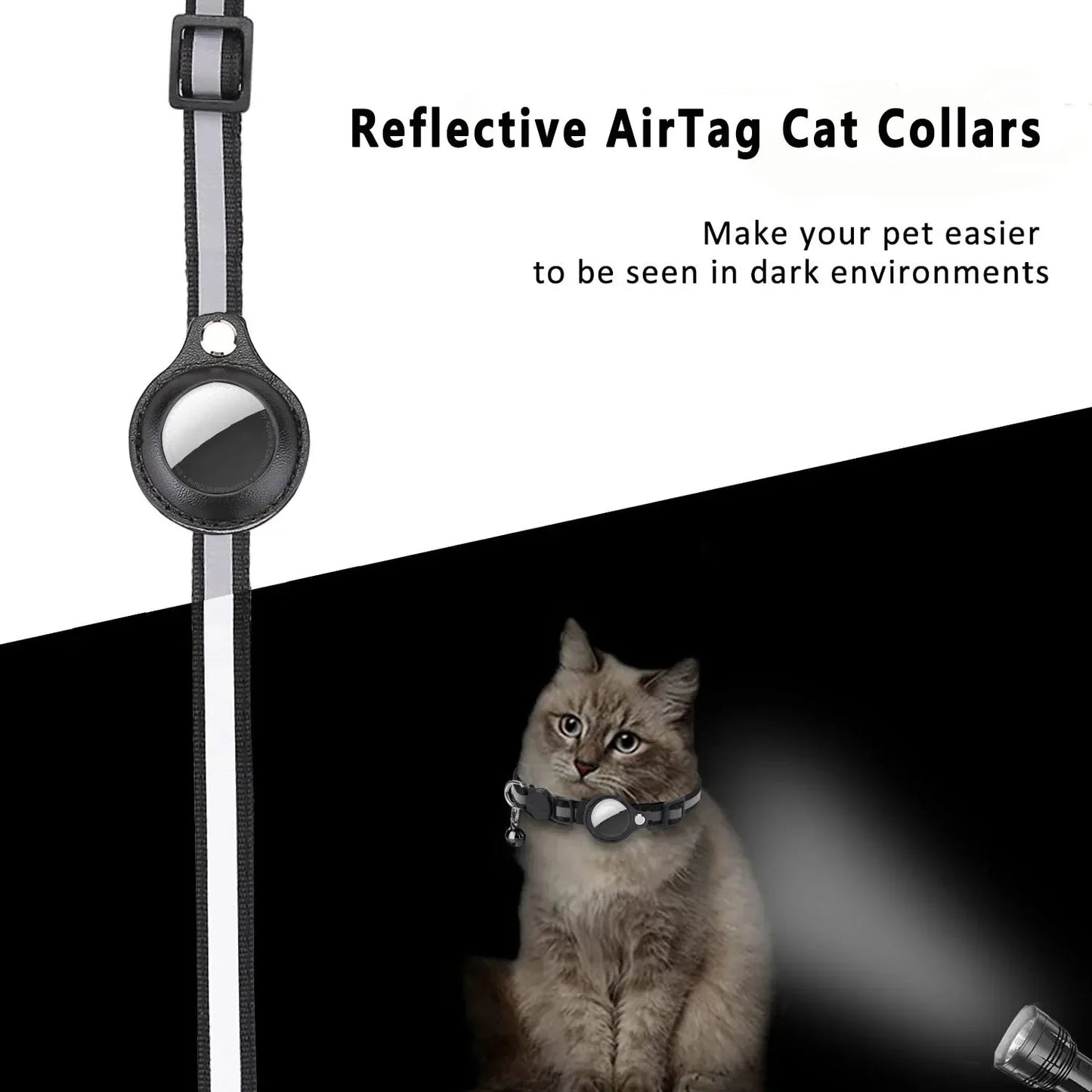 Colar para Gato com Holder AirTag - Refletivo, Ajustável e à Prova d'Água com Sino