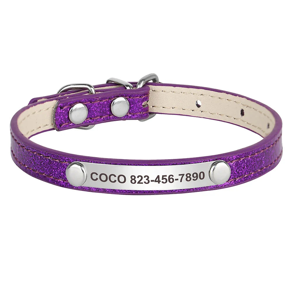 Collar Personalizado para Gatos em Couro com ID Gratuito - Acessório Brilhante para Pets