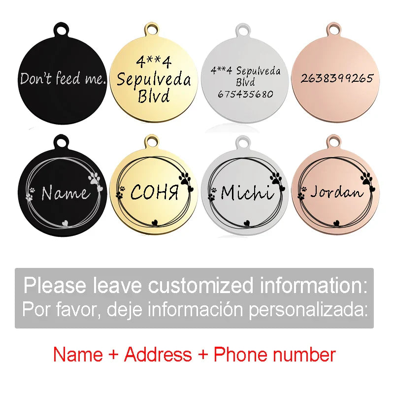 Tag de Identificação Personalizada para Gatos e Cachorros - Colar com Pendante Gravado