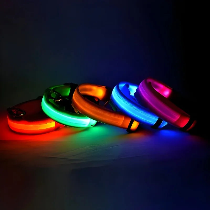 Colar de Nylon com LED para Cães - Segurança Noturna Brilhante e Fluorescente