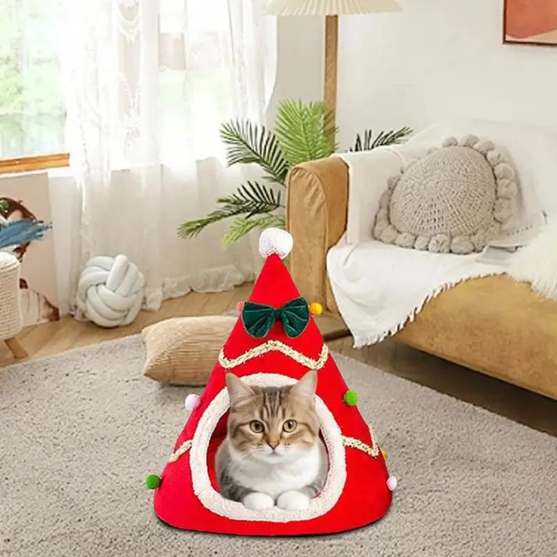 Casa de Tecido para Gatos em Forma de Árvore de Natal - Aconchego e Diversão