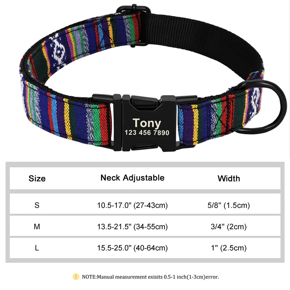 Collar Personalizado para Cães - Impressão Bonita, Nylon Durável, Nome Gravado