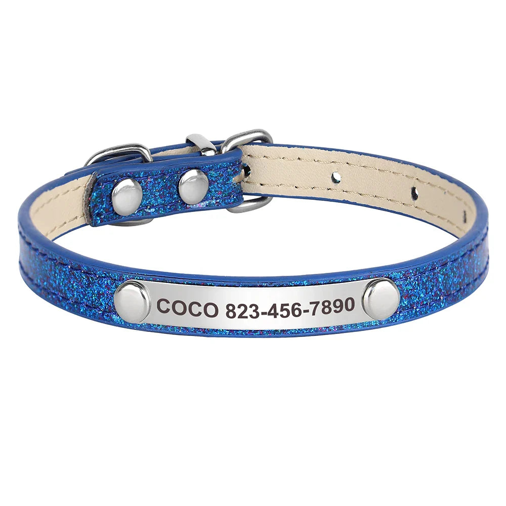 Collar Personalizado para Gatos em Couro com ID Gratuito - Acessório Brilhante para Pets