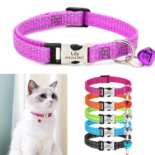 Collar Personalizado para Gatos - Refletivo com Sino e Design Gravado