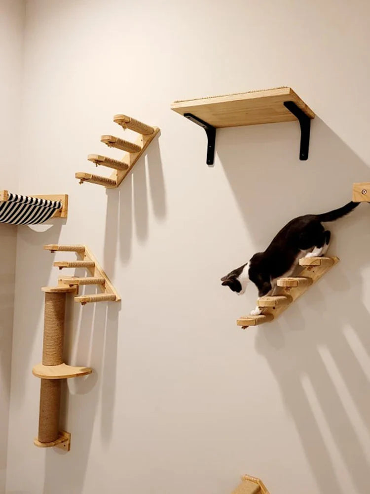 Prateleira de Escalada para Gatos com Poste para Arranhar e Espaço para Dormir