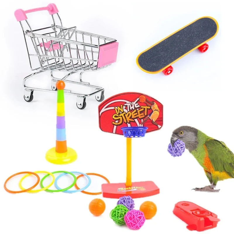 Conjunto de Brinquedos para Papagaios: 4 Tipos com Basquete, Skate, Transporte e Bouncer