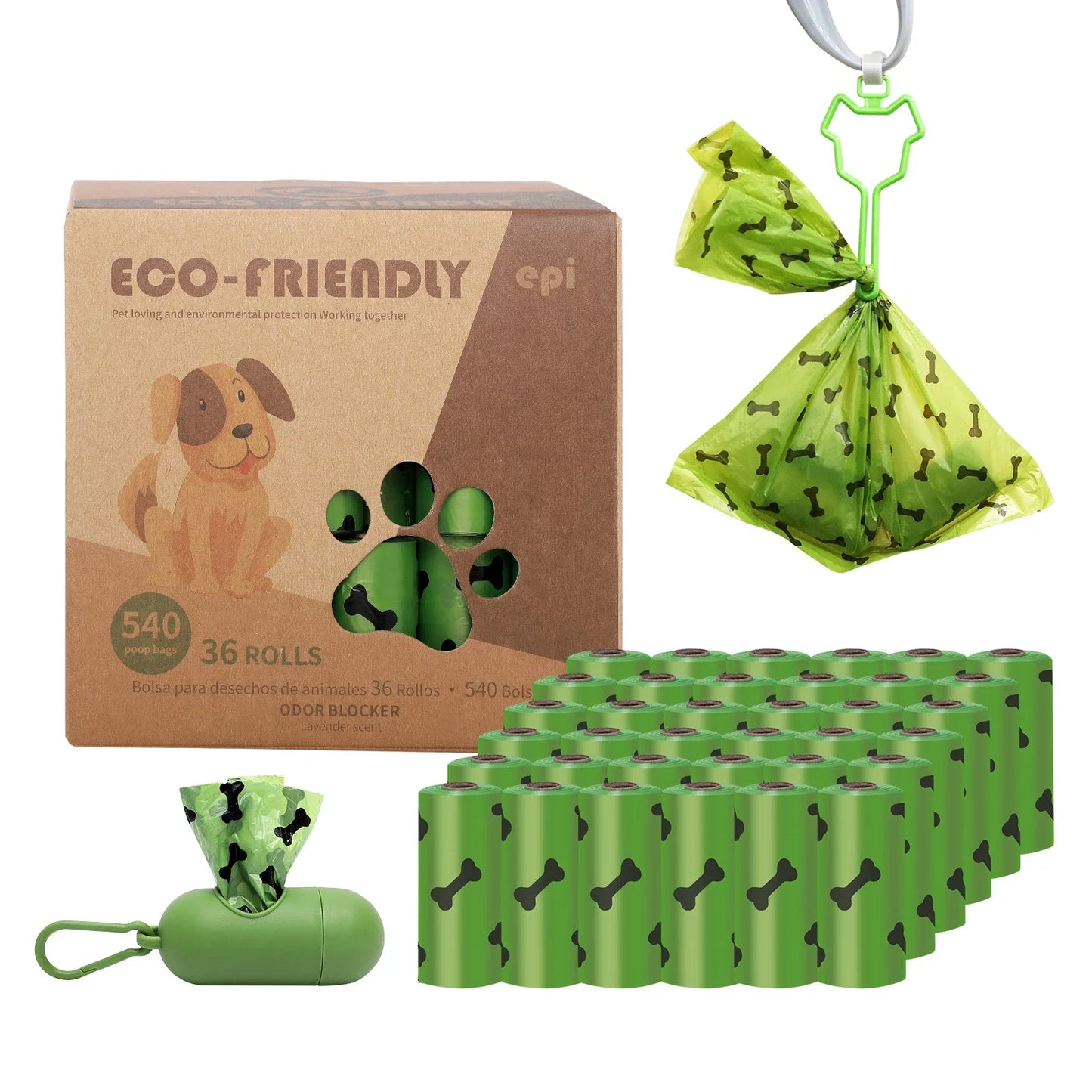 Sacos Biodegradáveis para Fezes de Cachorro com Dispenser - Suprimentos Ecológicos para Limpeza de Pets