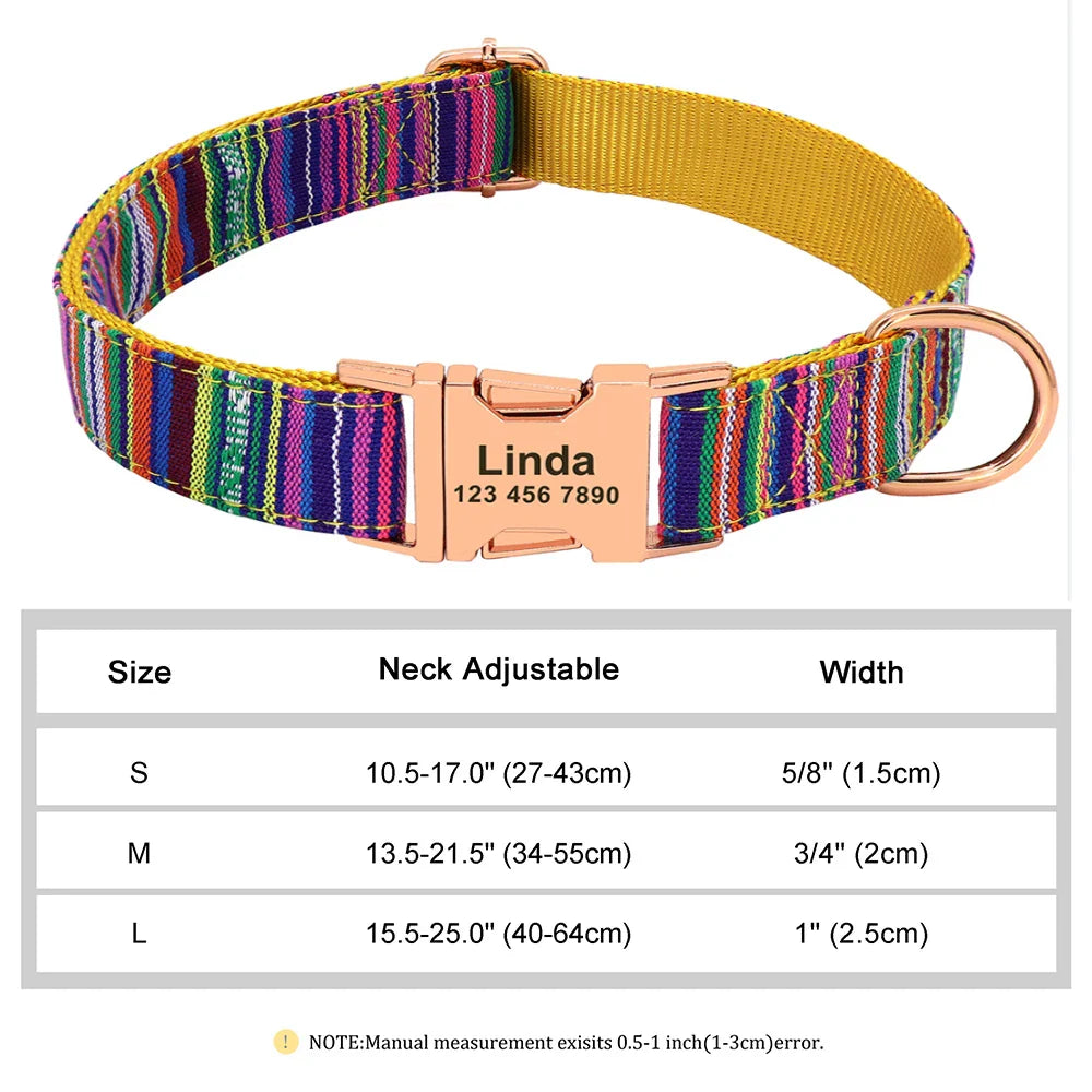 Collar Personalizado para Cães - Impressão Bonita, Nylon Durável, Nome Gravado