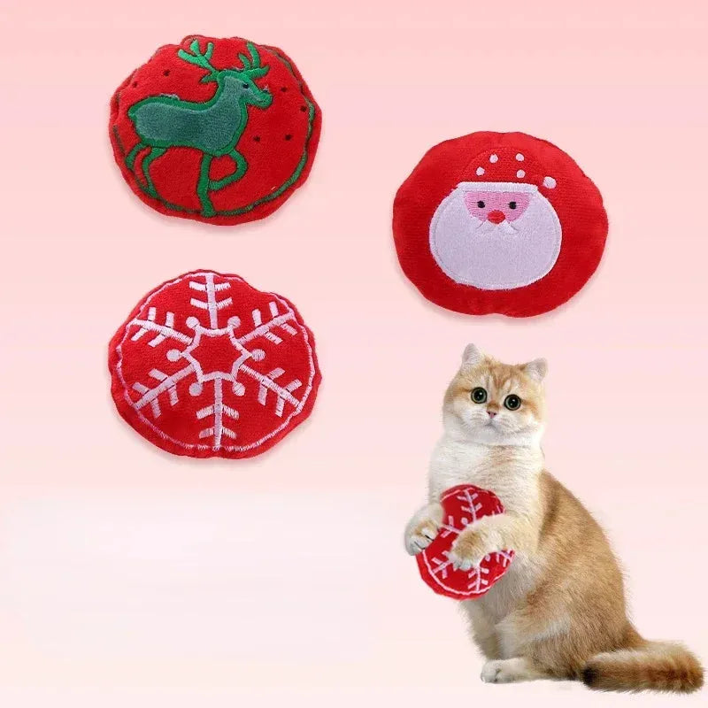 Brinquedo de Natal para Gatos em Pelúcia - Almofada Redonda com Som