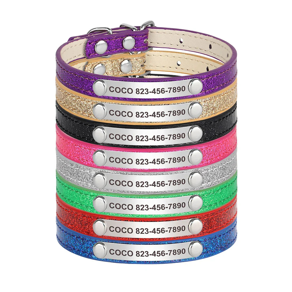 Collar Personalizado para Gatos em Couro com ID Gratuito - Acessório Brilhante para Pets