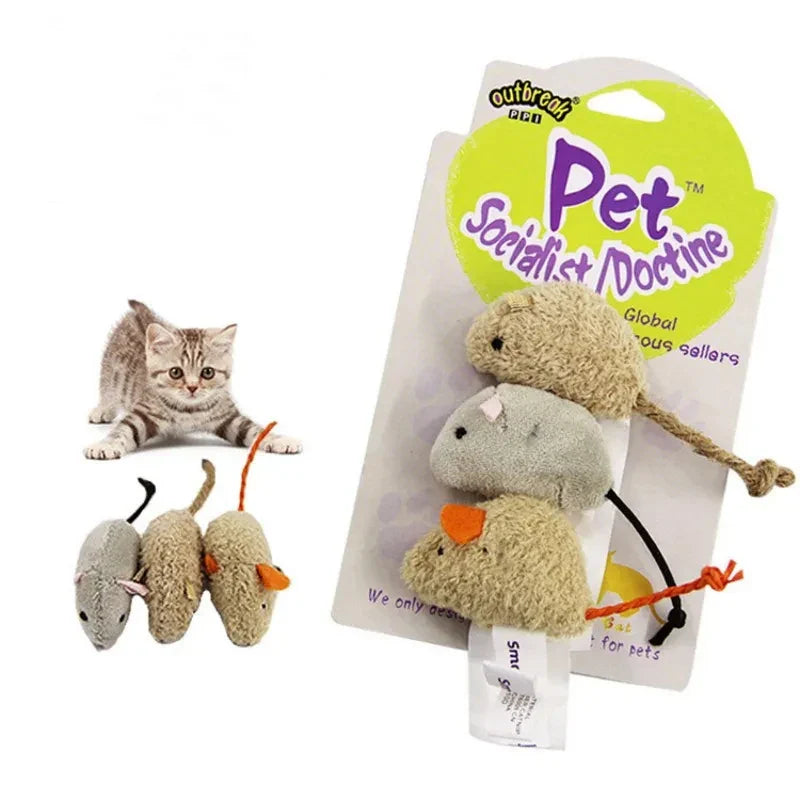 Conjunto de 3 Brinquedos Interativos de Camundongo de Pelúcia para Gatos - Resistentes e Divertidos