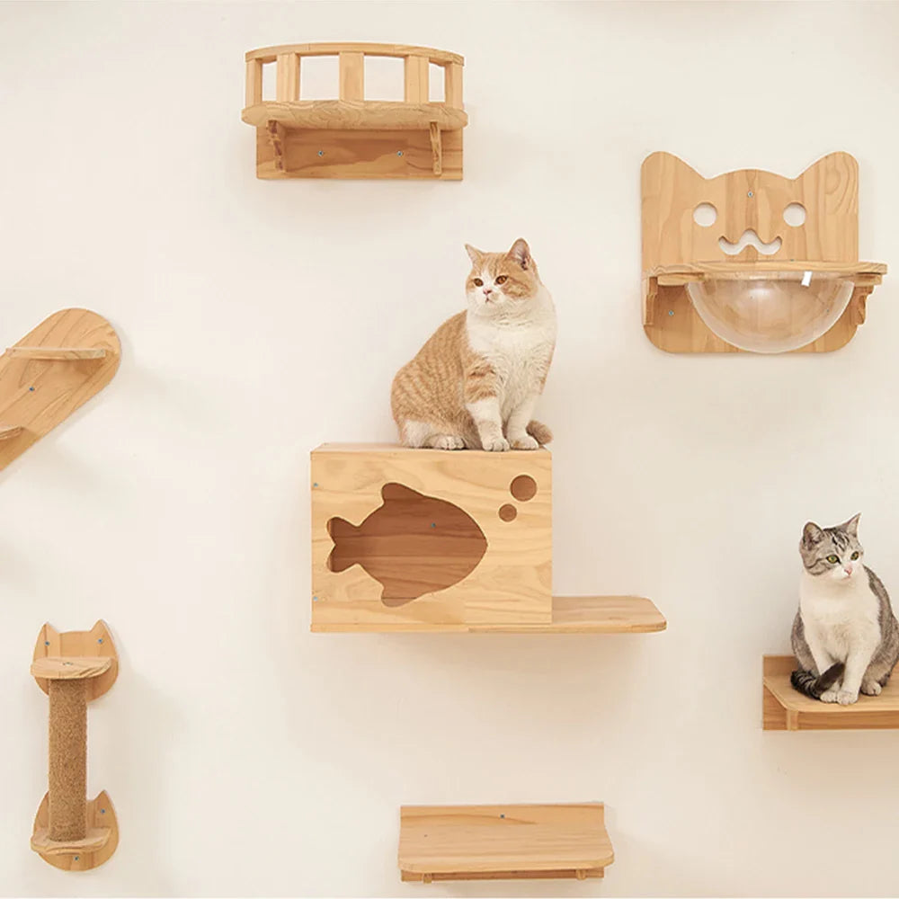 Conjunto de Prateleiras para Gatos com Escadas e Poste de Arranhar