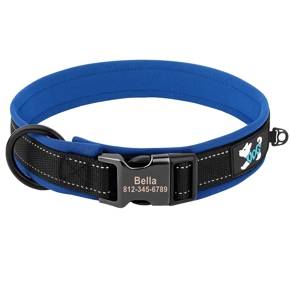 Collar Personalizado para Cães Ajustável com Tag de ID Gravada e Refletivo - Conforto e Segurança