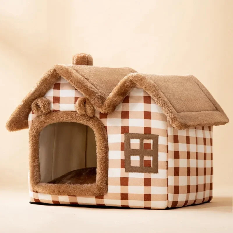 Casa Dobrável Aquecida para Gatos e Cães Pequenos - Cama Confortável para Inverno